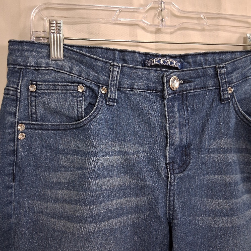 Lexi Mid rise Rhinestone Womens Straight Leg Jeans‎ Size 10 Stretch Jeweled